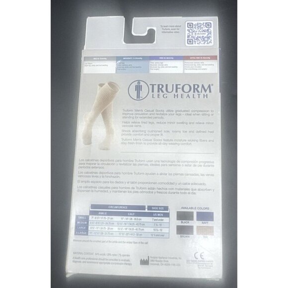TRUFORM Men's Tan Knee High Socks 15-20 mmHg Compression L -2 Pairs NEW - Picture 3 of 6